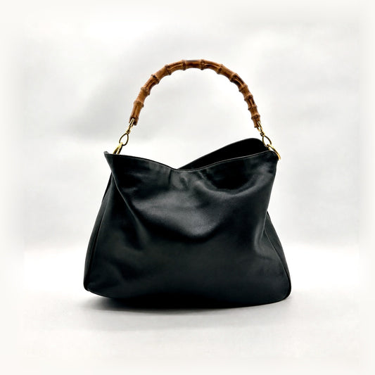 Gucci Bamboo Cuir Noir - vue de trois quarts