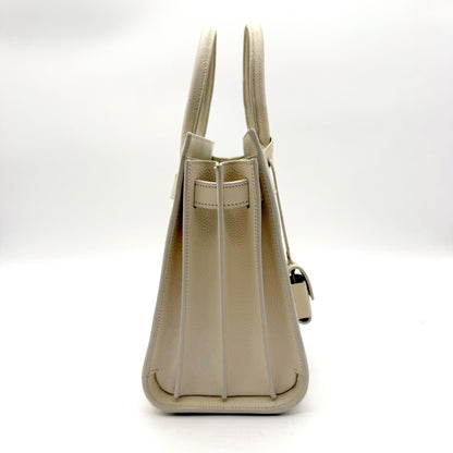 Saint Laurent Sac de Jour Baby cuir grainé blanc cassé - vue de côté droit, soufflets déployés