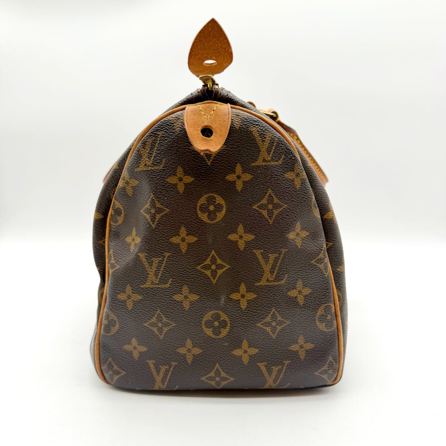 Louis Vuitton Speedy 30 toile Monogram - côté opposé avec patte de fermeture