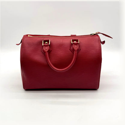 Louis Vuitton Speedy 25 Cuir Épi Rouge - vue de face opposée, sac posé