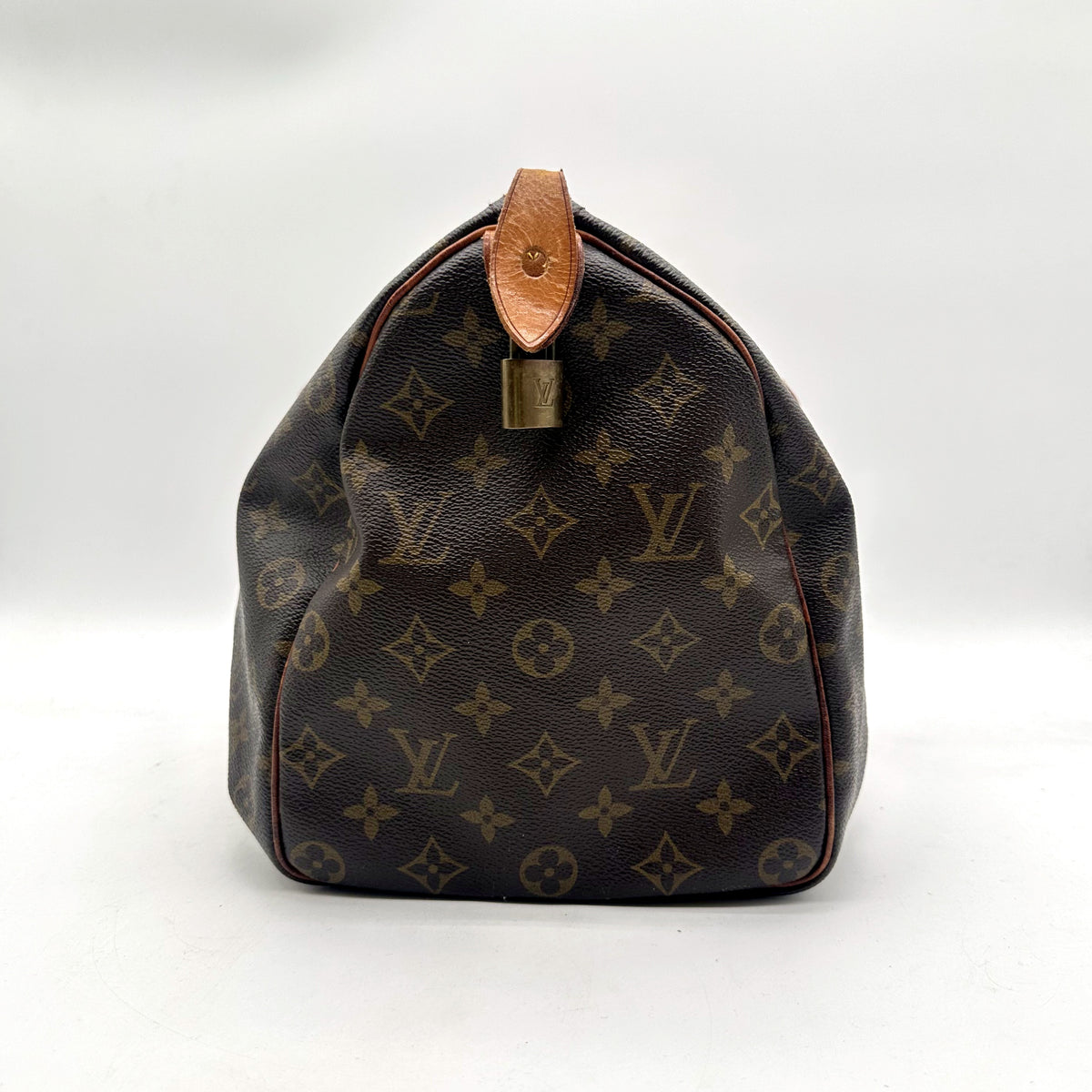 Louis Vuitton Speedy 35 Toile Monogram - vue de l'autre bout avec le cadenas