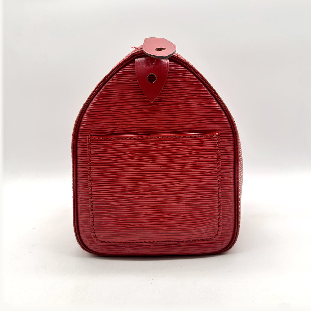 Louis Vuitton Speedy 30 Cuir Épi Rouge - profil opposé, patte de cuir