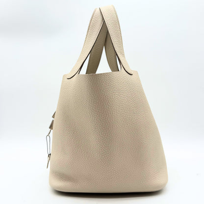 Hermès Picotin 18 cuir grainé crème - profil gauche