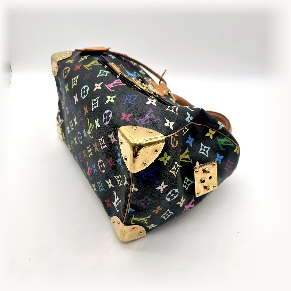 Louis Vuitton Speedy 30 Toile Monogram Multicolore Noir - vue du dessous en angle