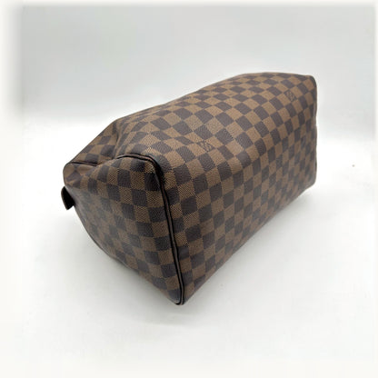 Louis Vuitton Speedy 30 Toile Damier Ebène - vue du dessous en angle opposé