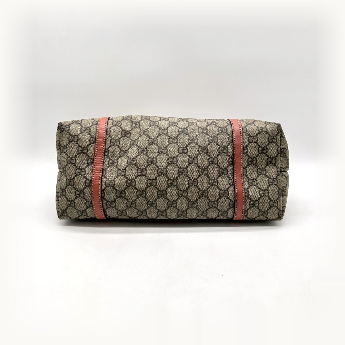Gucci Tote Toile GG Beige et Cuir Corail - vue du dessous, base du sac