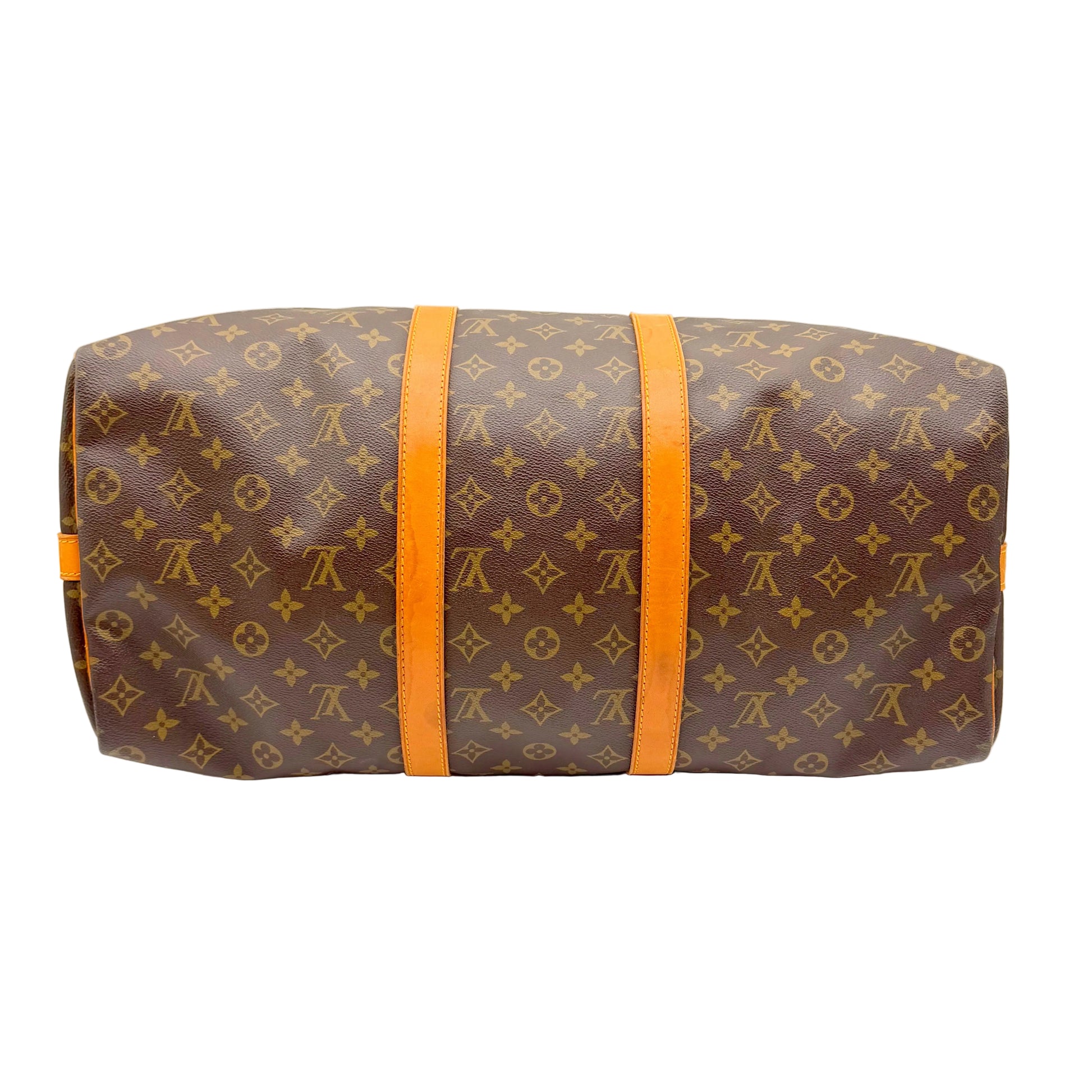 Dessous du sac de voyage Louis Vuitton Keepall Bandoulière 50 en toile Monogram