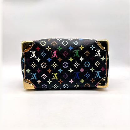 Louis Vuitton Speedy 30 Toile Monogram Multicolore Noir - vue du dessous, base et coins dorés