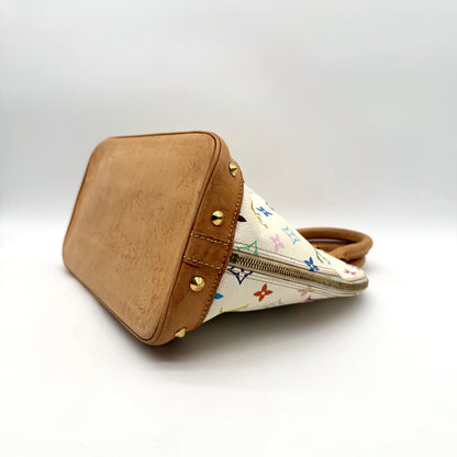 Louis Vuitton Alma Toile Monogram Multicolore Blanc - vue du dessous en angle opposé