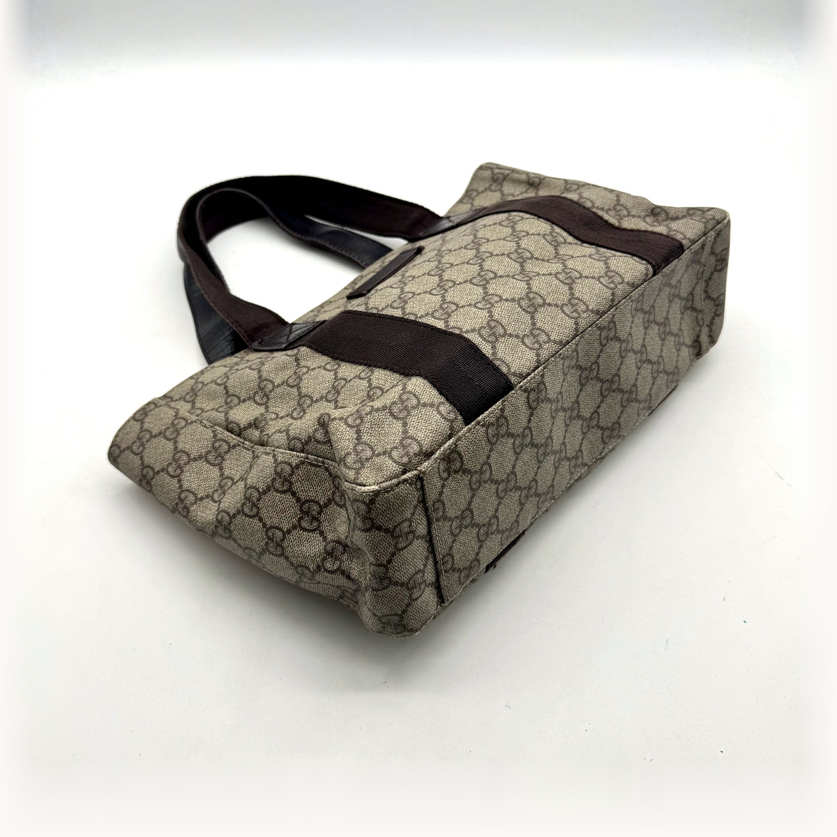 Gucci Tote Toile GG Beige et Cuir Brun - vue en angle opposé
