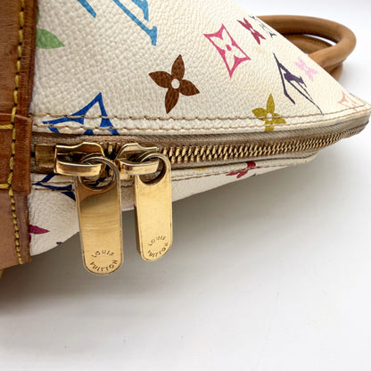 Louis Vuitton Alma Toile Monogram Multicolore Blanc - détail du zip et de ses deux tirettes
