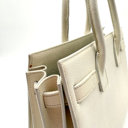 Saint Laurent Sac de Jour Baby cuir grainé blanc cassé - anses et soufflets latéraux