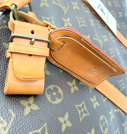 Louis Vuitton Keepall 55 Monogram - clochette et porte-adresse en cuir vachette naturel