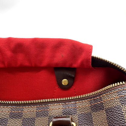 Louis Vuitton Speedy 30 Toile Damier Ebène - intérieur, doublure rouge et patte de cuir