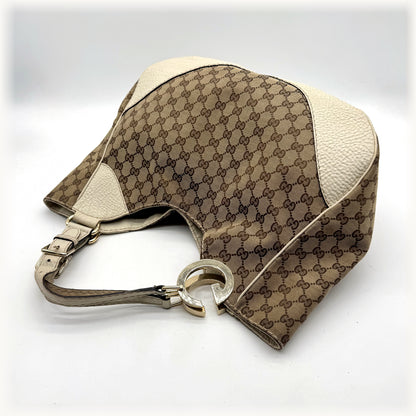 Gucci Tote Toile GG Beige et Cuir Crème - vue en angle opposé