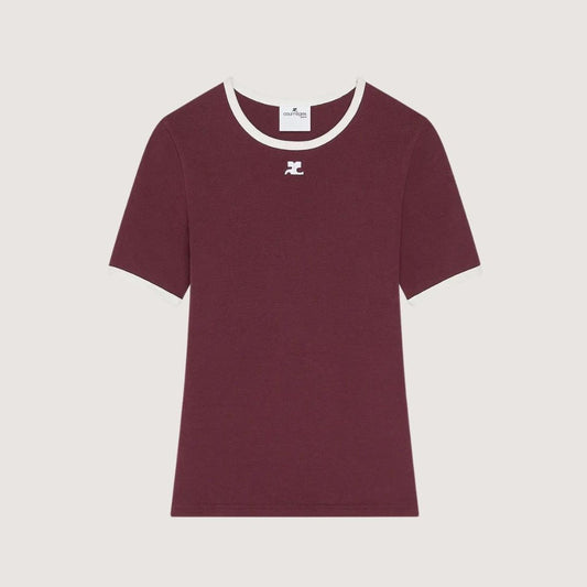 Courrèges T-shirt Contrasté Signature bordeaux & blanc