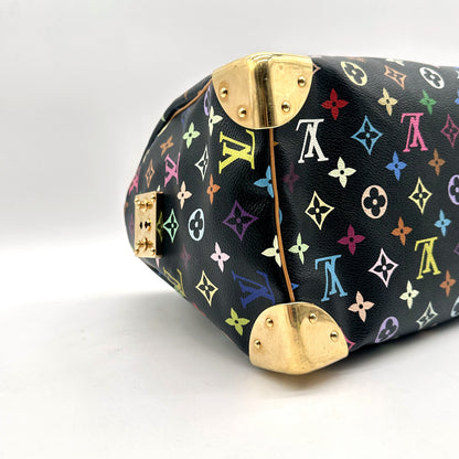 Louis Vuitton Speedy 30 Toile Monogram Multicolore Noir - détail des coins dorés en angle