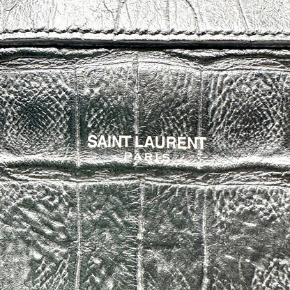 Saint Laurent Porte-documents Cuir Façon Croco Noir - détail du grain façon croco