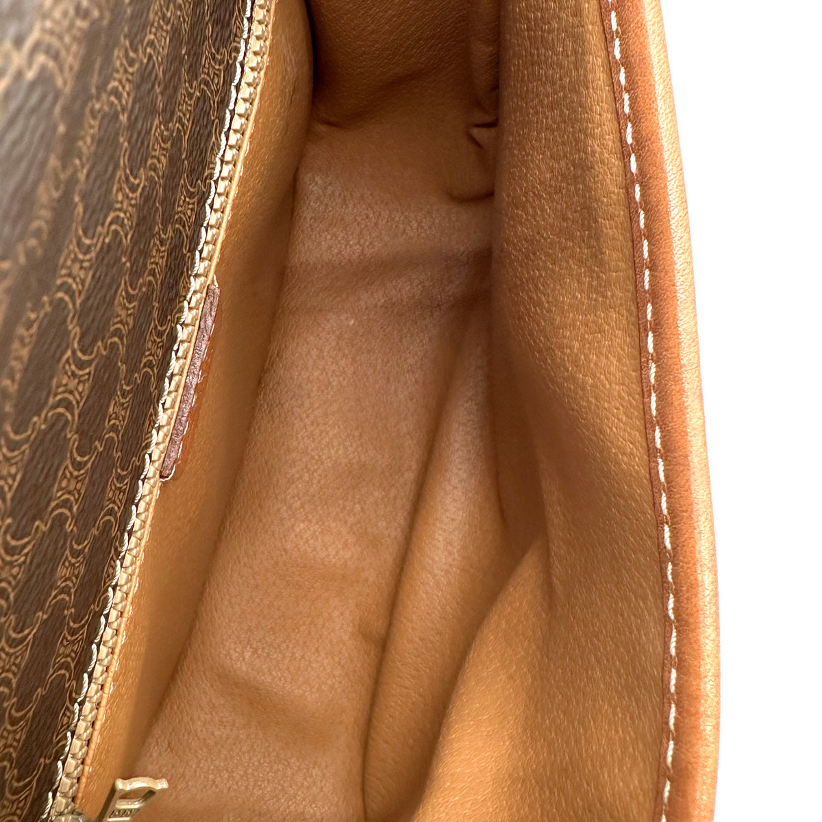 Céline Sacoche Toile Macadam Brun - intérieur ouvert, doublure cuir claire