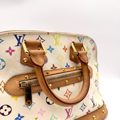Louis Vuitton Alma Toile Monogram Multicolore Blanc - détail des anses et du haut du sac
