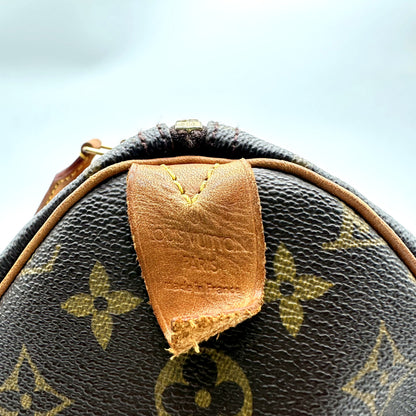 Louis Vuitton Speedy 35 Toile Monogram - détail de la patte de cuir d'extrémité