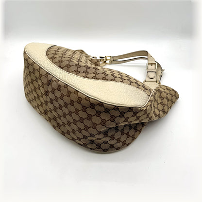 Gucci Tote Toile GG Beige et Cuir Crème - vue de dessus en angle