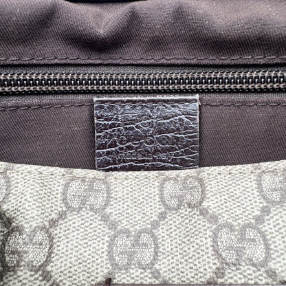 Gucci Tote Toile GG Beige et Cuir Brun - intérieur, poche zippée et doublure grise