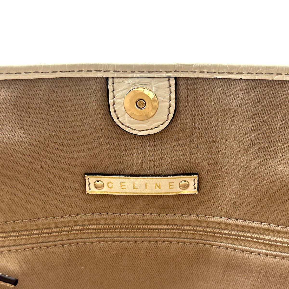 Céline Tote Toile Macadam Écru - intérieur, poche à pression et plaque Céline