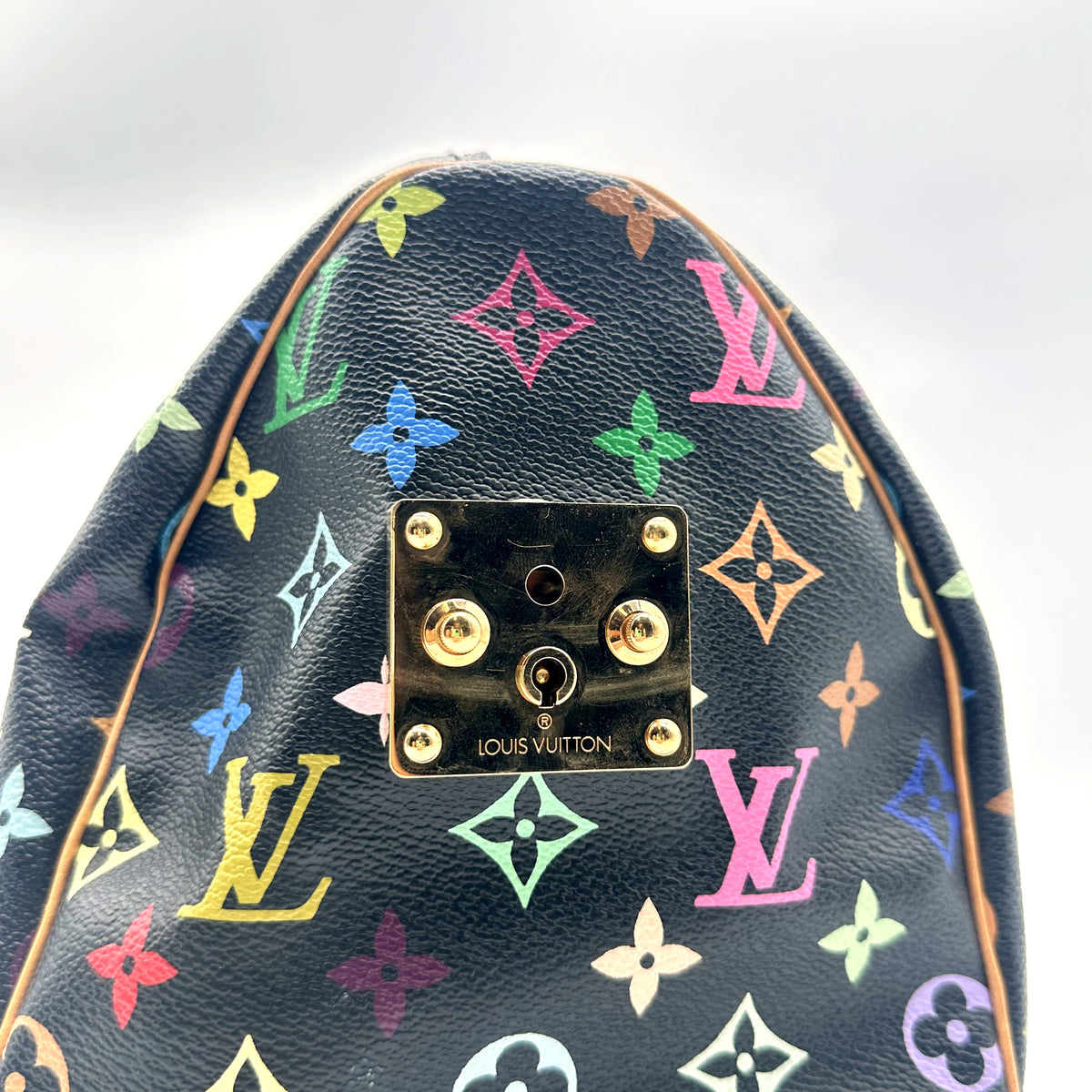 Louis Vuitton Speedy 30 Toile Monogram Multicolore Noir - détail de la plaque de serrure