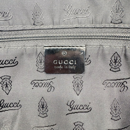 Gucci Tote Toile GG Beige et Cuir Verni Noir - intérieur, doublure logotypée et poche zippée