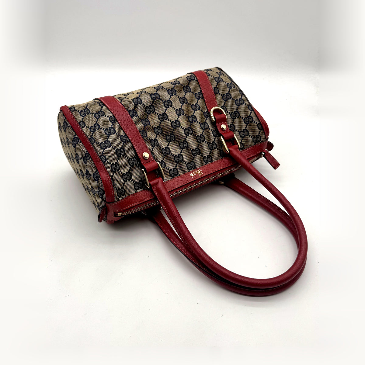 Gucci Boston Abbey Toile GG et Cuir Rouge - vue de trois quarts opposée