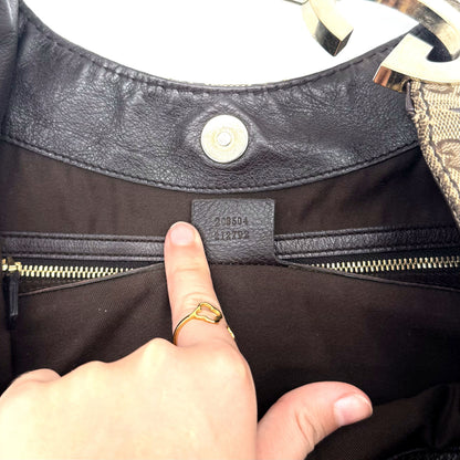 Gucci Hobo Toile GG et cuir marron - intérieur, fermoir pression et étiquette