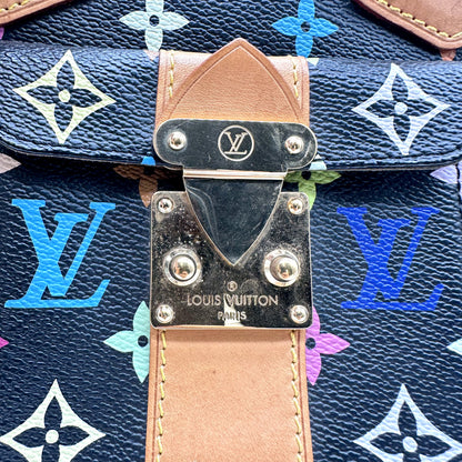 Louis Vuitton Speedy 30 Toile Monogram Multicolore Noir - détail de la fermeture et de la patte de cuir