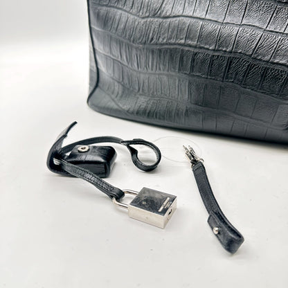 Saint Laurent Porte-documents Cuir Façon Croco Noir - cadenas, clé et clochette