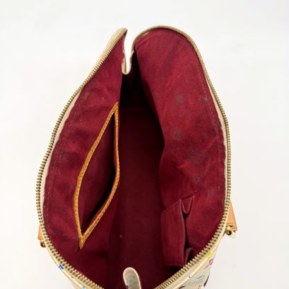 Louis Vuitton Alma Toile Monogram Multicolore Blanc - intérieur ouvert, doublure framboise et poche