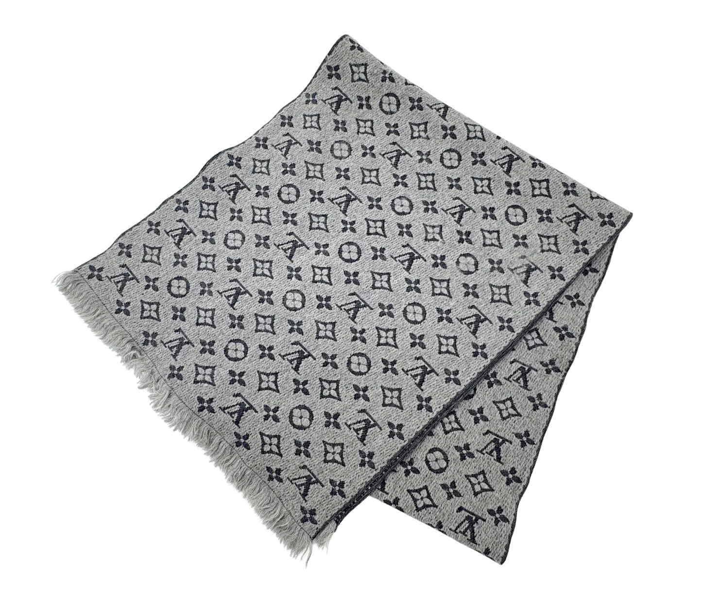 Louis Vuitton – Écharpe Monogram en Laine Gris Anthracite