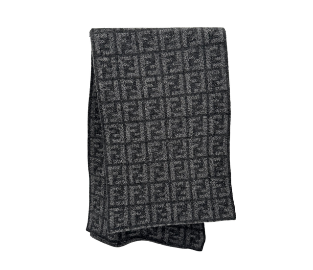 Fendi – Écharpe Zucca en Laine Gris Anthracite