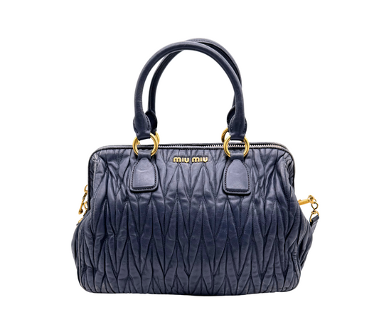 Miu Miu – Sac à main cuir matelassé bleu