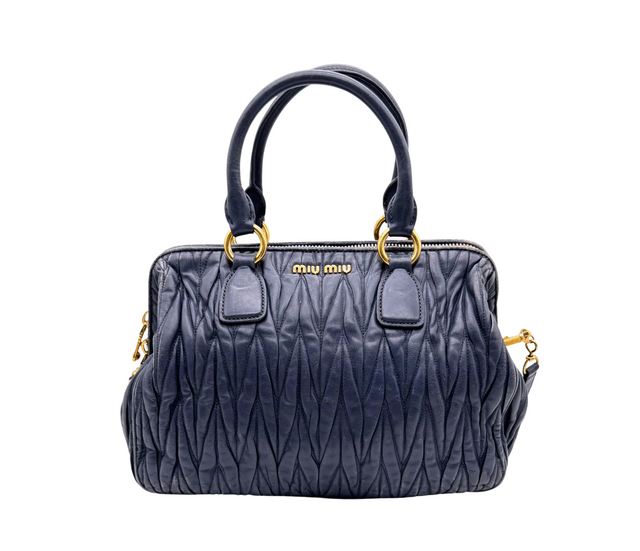 Miu Miu – Sac à main cuir matelassé bleu