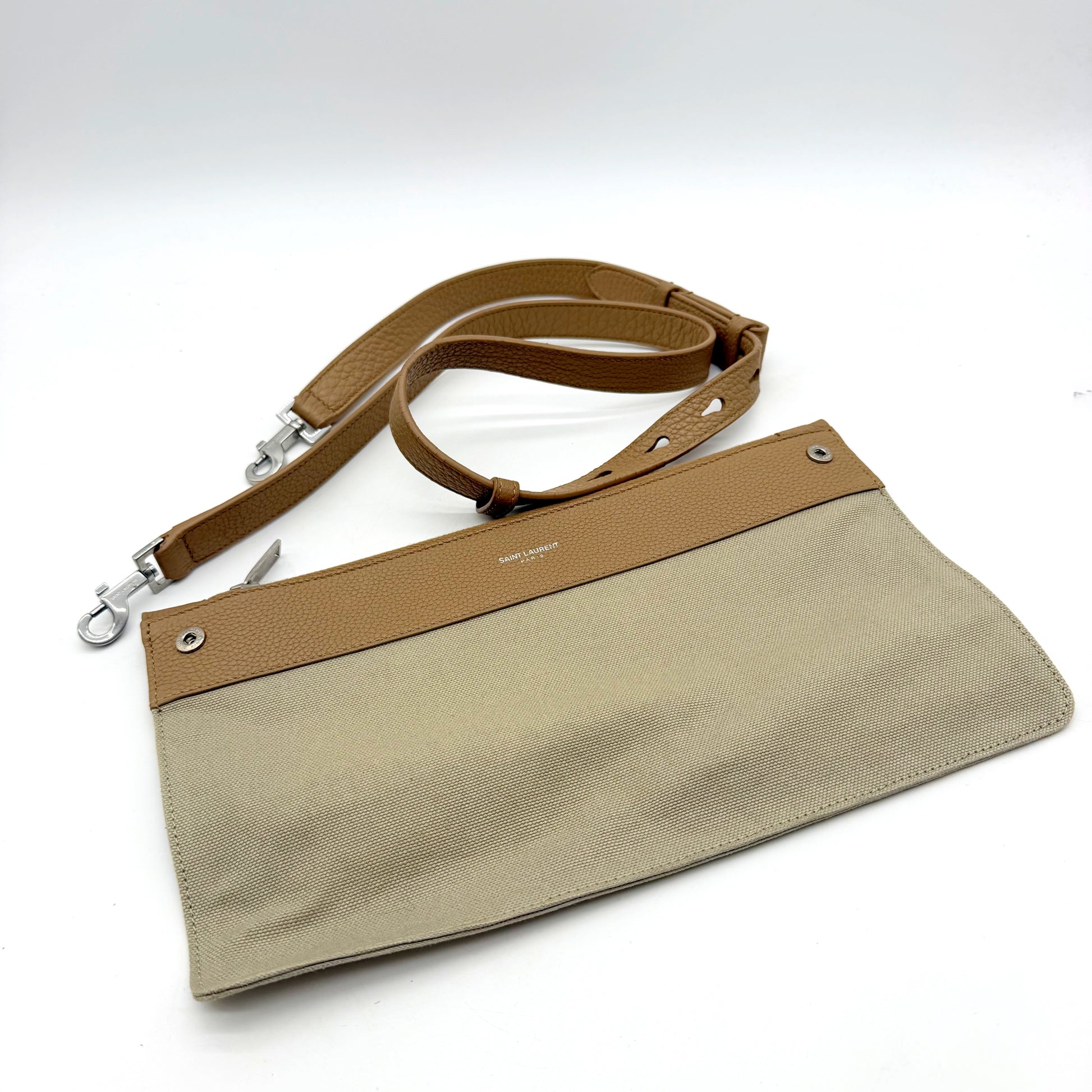 Saint Laurent Sac de Jour cuir grainé beige - bandoulière amovible et pochette intérieure
