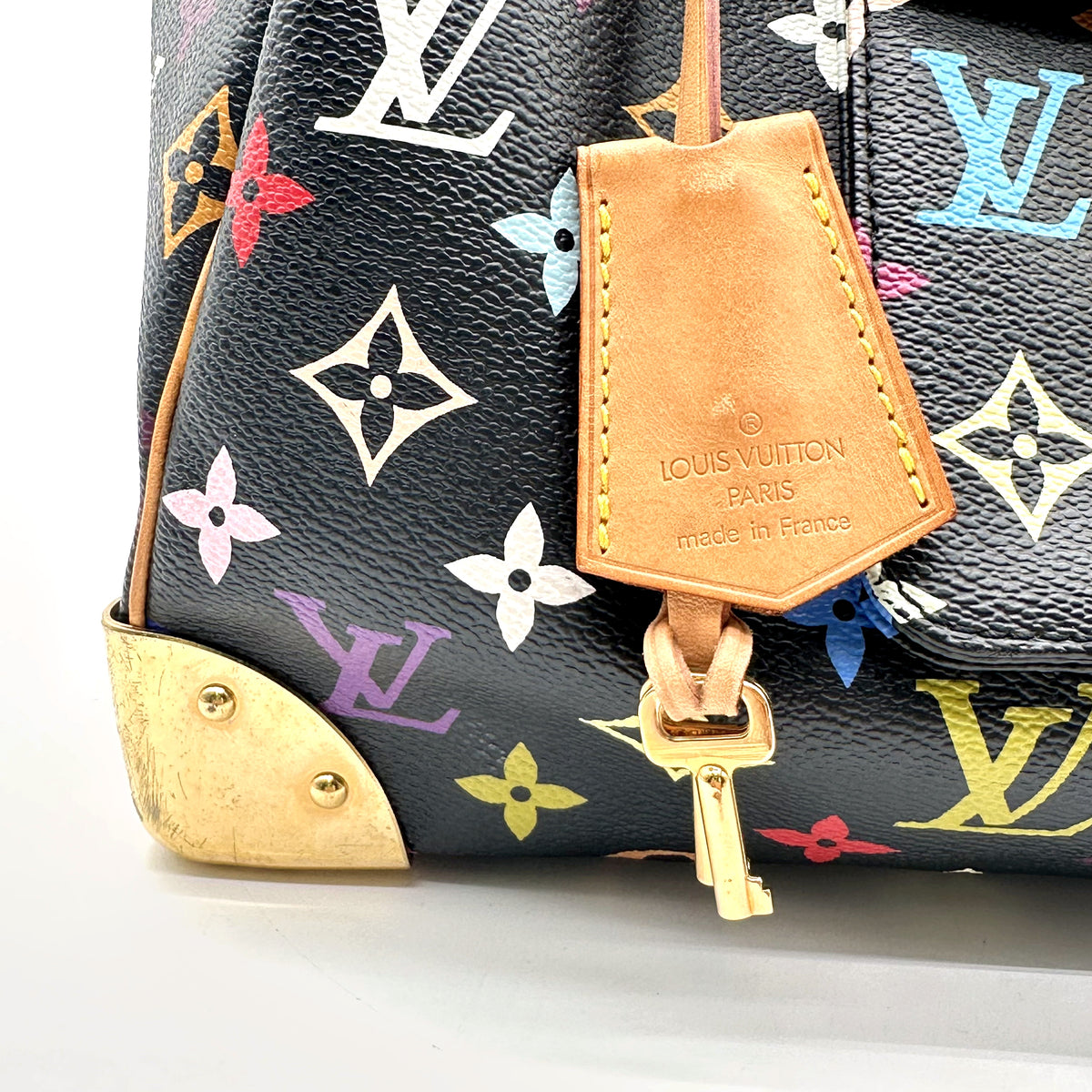 Louis Vuitton Speedy 30 Toile Monogram Multicolore Noir - détail de la clochette et de sa clé