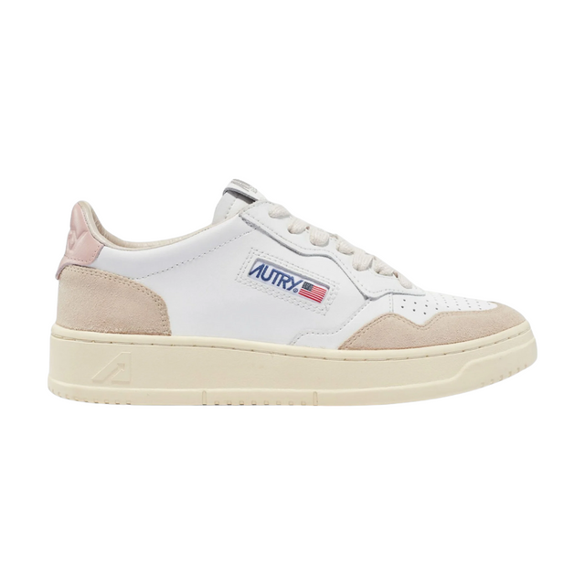 Autry Medalist Low White & Powder Leather and Beige Suede