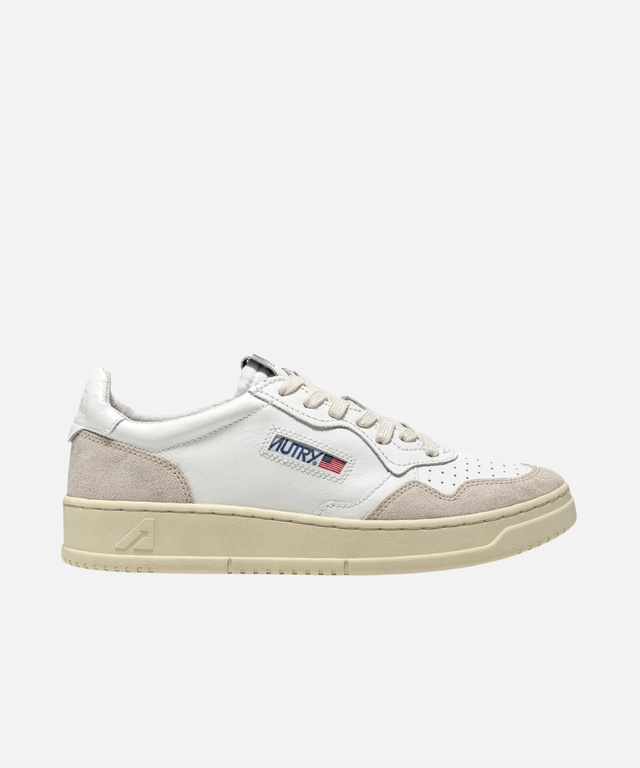 Autry Medalist Low White Leather & Beige Suede
