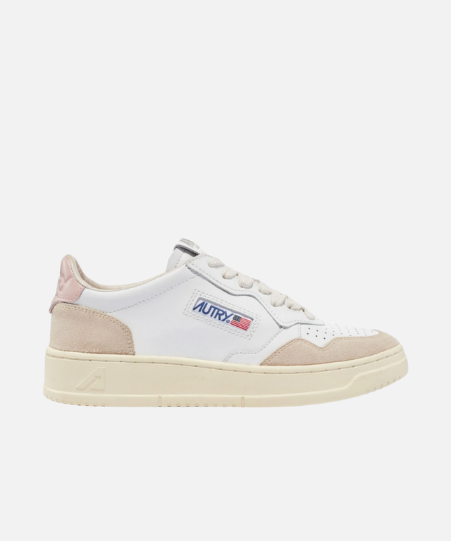 Autry Medalist Low White & Powder Leather and Beige Suede