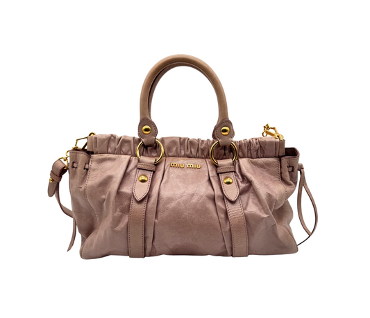 Miu Miu – Sac à Main en Cuir Rose avec Bandoulière