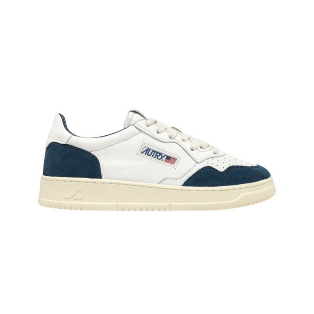 Autry Medalist Low White Leather & Capri Suede