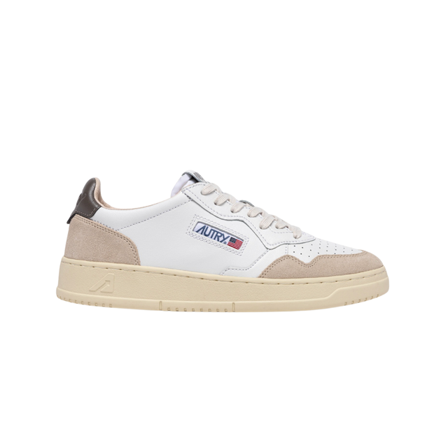 Autry Medalist Low White and Morel Leather & Suede
