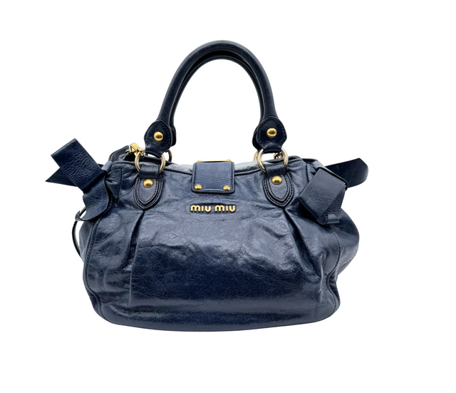 Miu Miu – Sac à Main en Cuir Bleu Marine avec Bandoulière