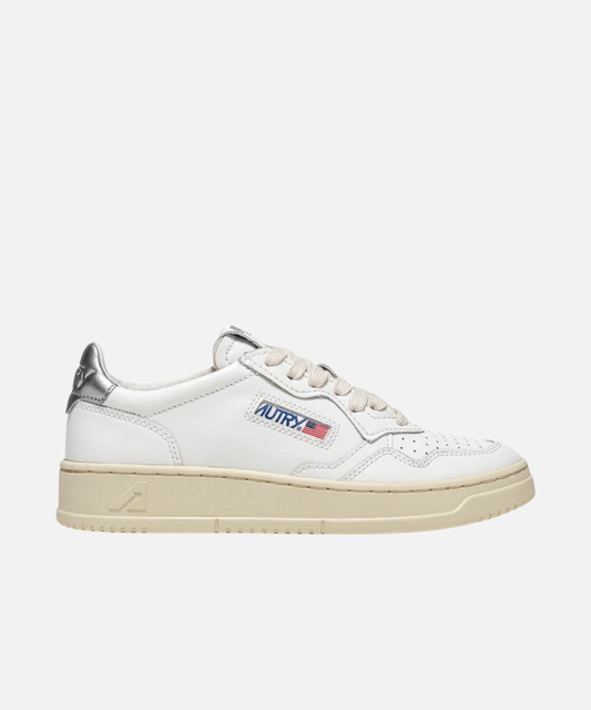 Autry Medalist Low White & Silver Metallic Leather