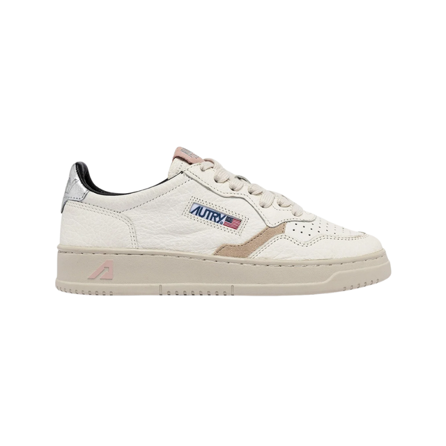 Autry Medalist Low Grained Leather with Silver & Powder Pink